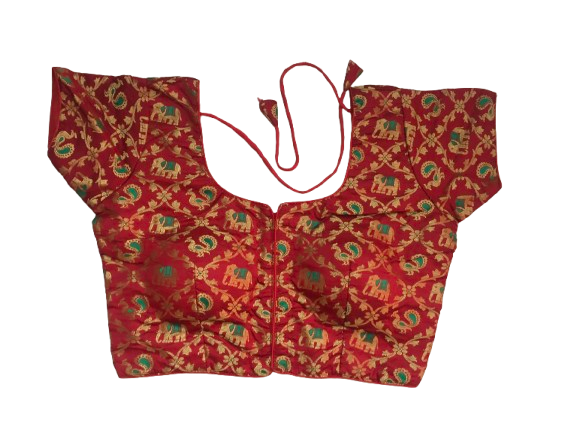 Raw Silk Red Designer Blouse 138